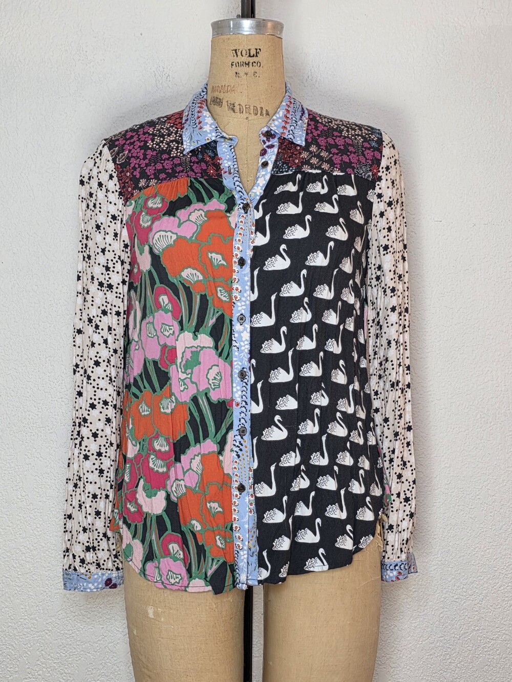 ANTHROPOLOGIE × MAEVE Colorful Paz Eclectic Patchwork Printed Button Down Blouse - Picture 2 of 6